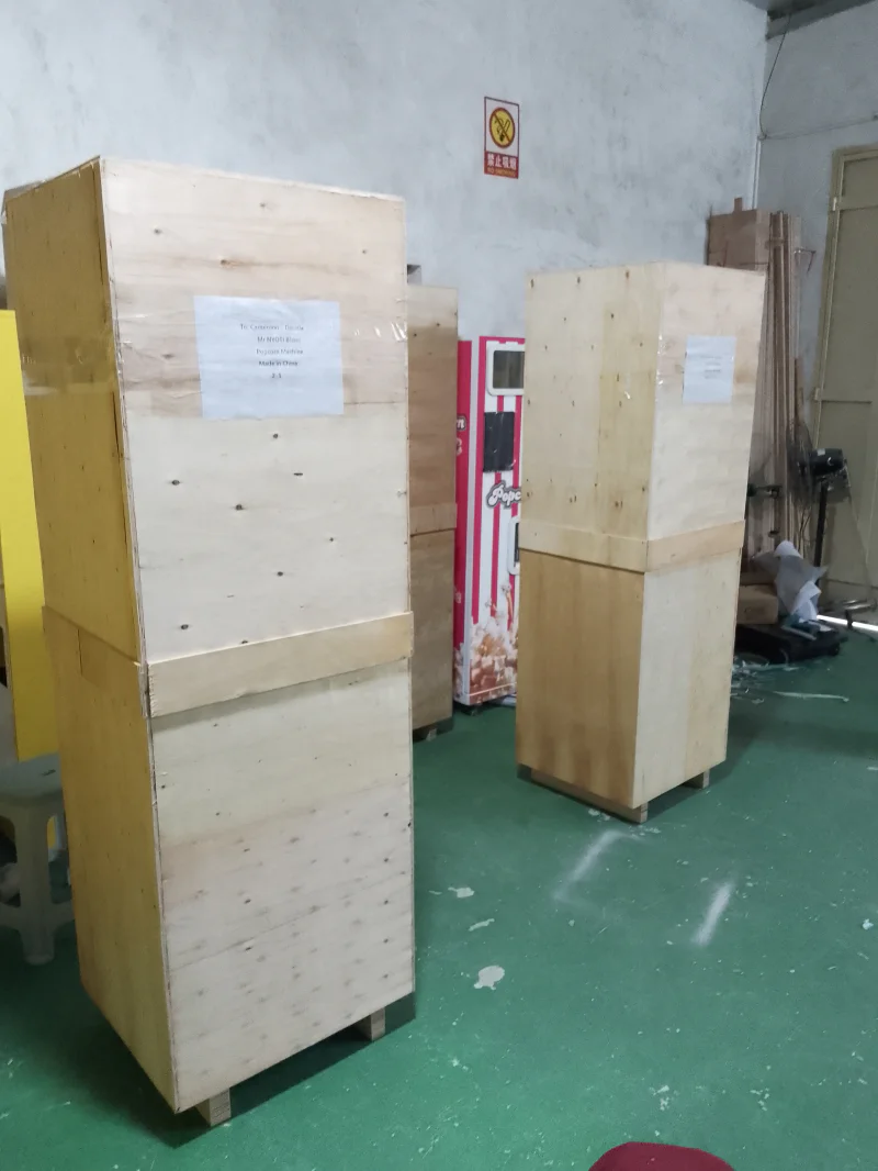 Three popcorn machines ready to be shipped to Cameroon